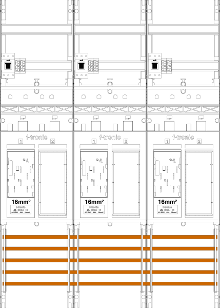 1St. F-Tronic ER36-16-HSS Zählerfeld ER36-16-HSS, 3-feldrig,H=1050mm,3-eHZ 16mm², 3 HSS, 3 Res. 7141107