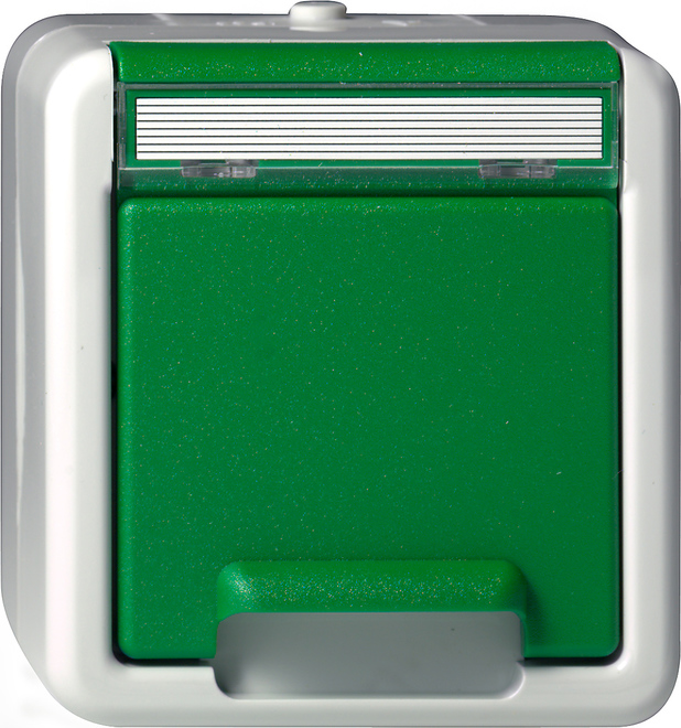 1St. Gira 4440307 Steckdose 16A 250V mit grünem Klappdeckel und Beschriftungsfeld Grün