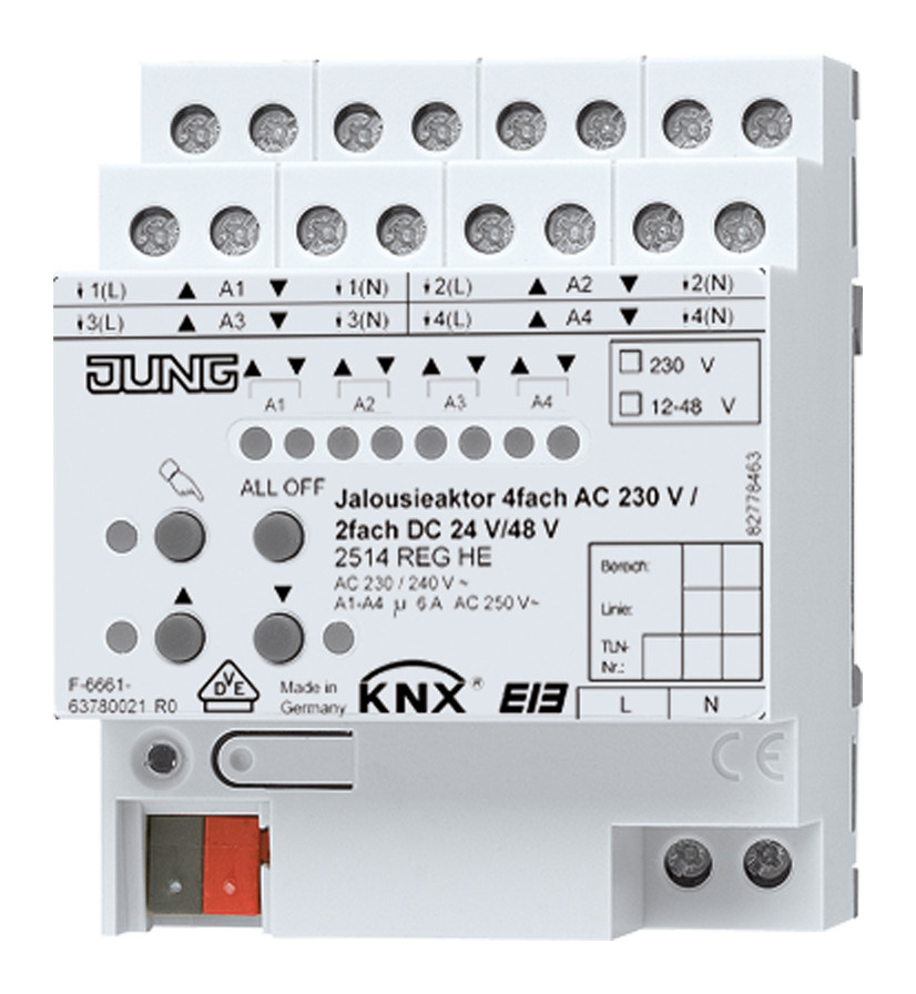 1St. Jung 2514REGHE KNX Jalousieaktor 4/2fach AC 230 V / DC 12 bis 48 V 2514 REGHE
