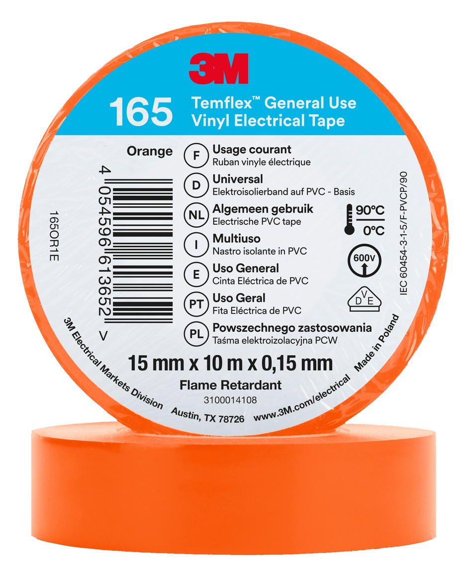 10St. 3M 165OR1E Isolierband Orange 15mmx10m