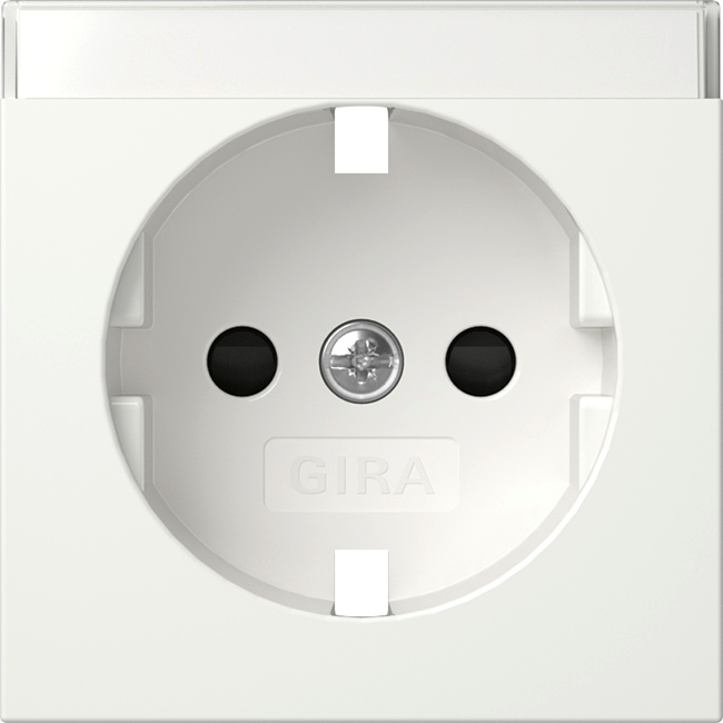 1St. Gira 492303 Abdeckung für Steckdose 16A 250V mit Beschriftungsfeld und Shutter, Reinweiß glänzend