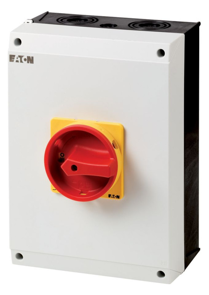 1St. Eaton 207281 Hauptschalter, T5, 100 A, Aufbau, 4 Baueinheit(en), 6-polig, 1 Schließer, 1 Öffner, NOT-AUS-Funktion, mit rotem Drehgriff und gelbem Sperrkranz, absch T5-4-15682/I5/SVB