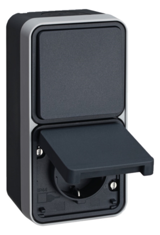 1St. Berker Kombination 47803525 W/m/Steckdose SCHUKO m.Klappdeckel AP