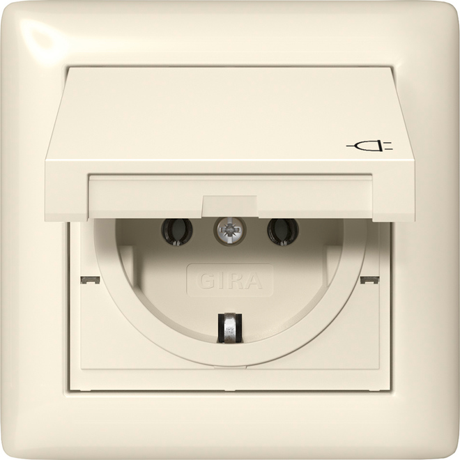 1St. Gira 415701 Steckdose 16A 250V mit Klappdeckel, komplett mit Dichtungsset IP44 und Abdeckrahmen Cremeweiß gl