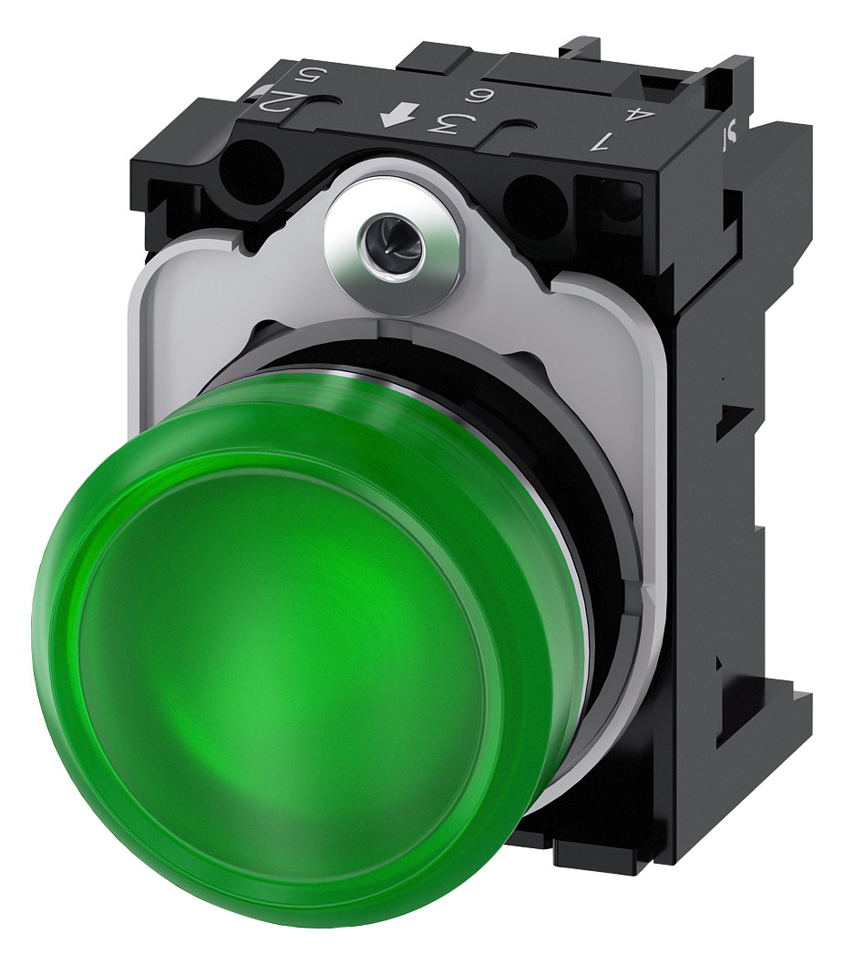 1St. Siemens 3SU1152-6AA40-1AA0 Leuchtmelder, 22mm, rund, Metall, hochglanz, grün