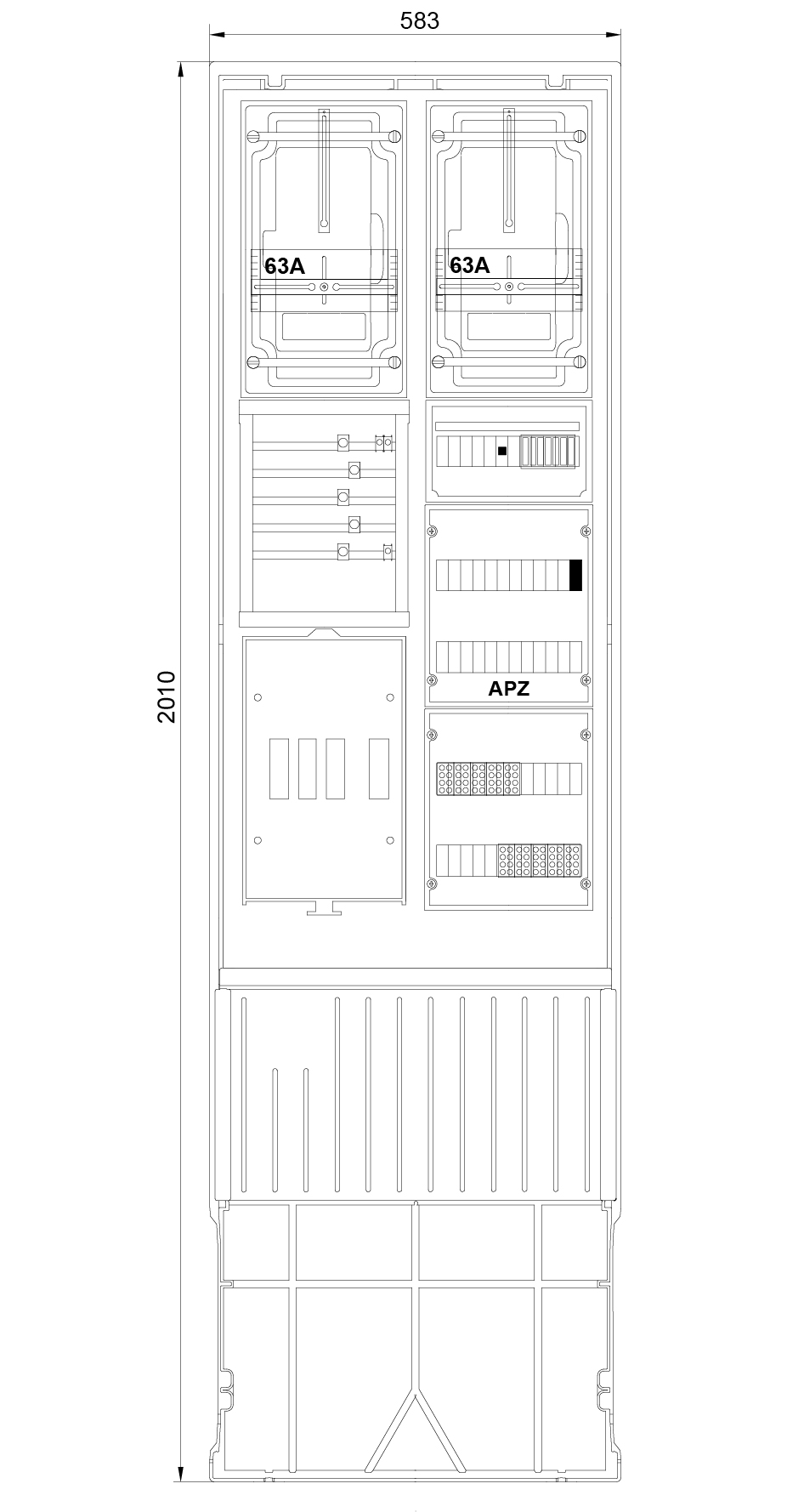 1St. F-Tronic ZSA202-2-2ZK-APZ-TSG Zähleranschlusssäule 2-feldrig, H=2010mm, 2-3.HZ, Haube m. Tür, ZSA202-2-2ZK-APZ-TSG-HAK-HT 7160159