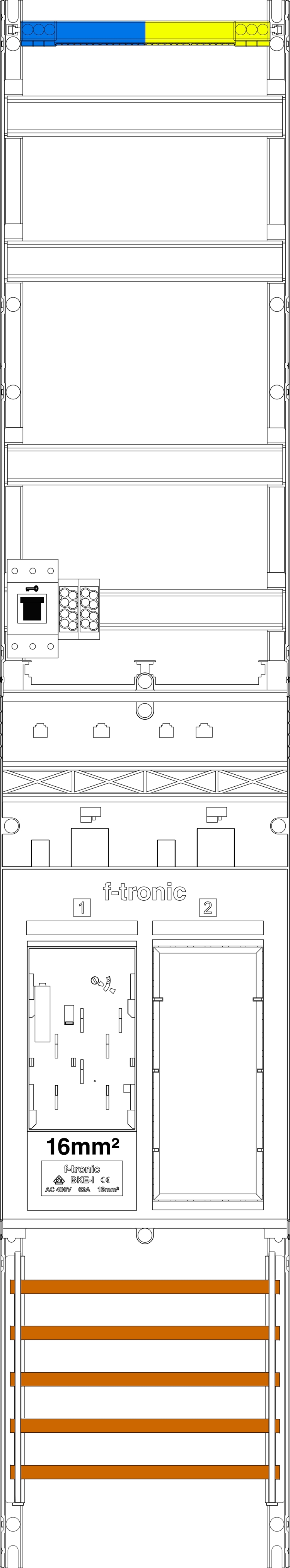1St. F-Tronic ER9-16-HSS Zählerfeld ER9-16-HSS,H=1350mm, 1-feldrig, 1-eHZ 16mm², 1 HSS, 1 Res. 7143104