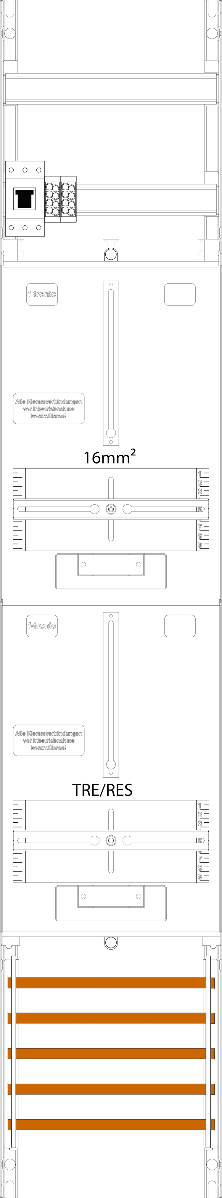 1St. F-Tronic ZR6-16-HSP Zählerfeld ZR6-16-HSP,H=1350mm, 1-feldrig, 1-3.HZ 16mm², 1 HSP, 1 TRE 7143365