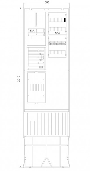 1St. F-Tronic ZSA202-2-ZK-APZ-TSG Zähleranschlusssäule 2-feldrig, H=2010mm, 3.HZ, ohne Haube, ZSA202-2-ZK-APZ-TSG-HAK-HO 7160142