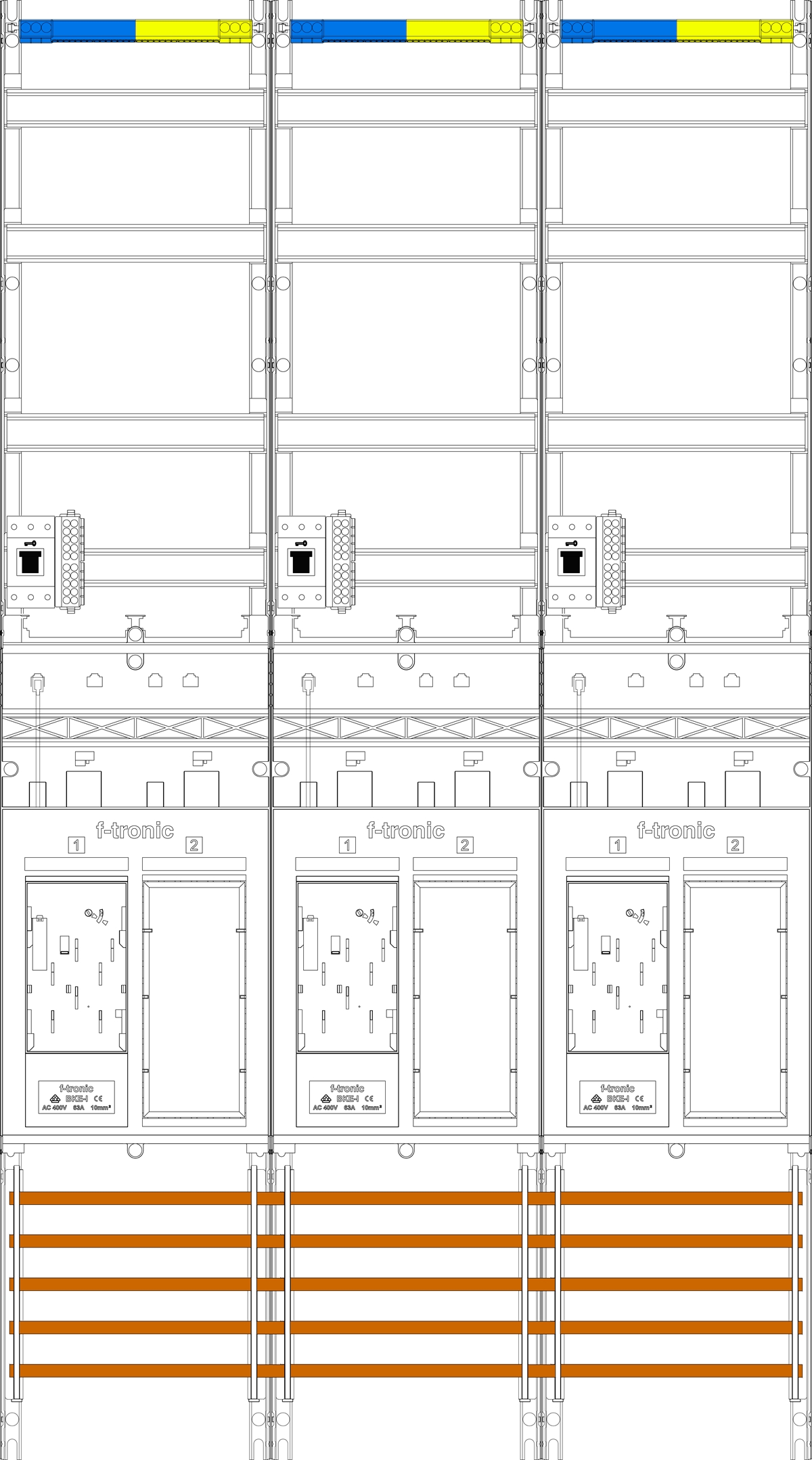1St. F-Tronic ER39DS-HSS Zählerfeld ER39DS-HSS,H=1350mm, 3-feldrig, 3-eHZ mit DS, 3 HSS, 3 Res. 7143253