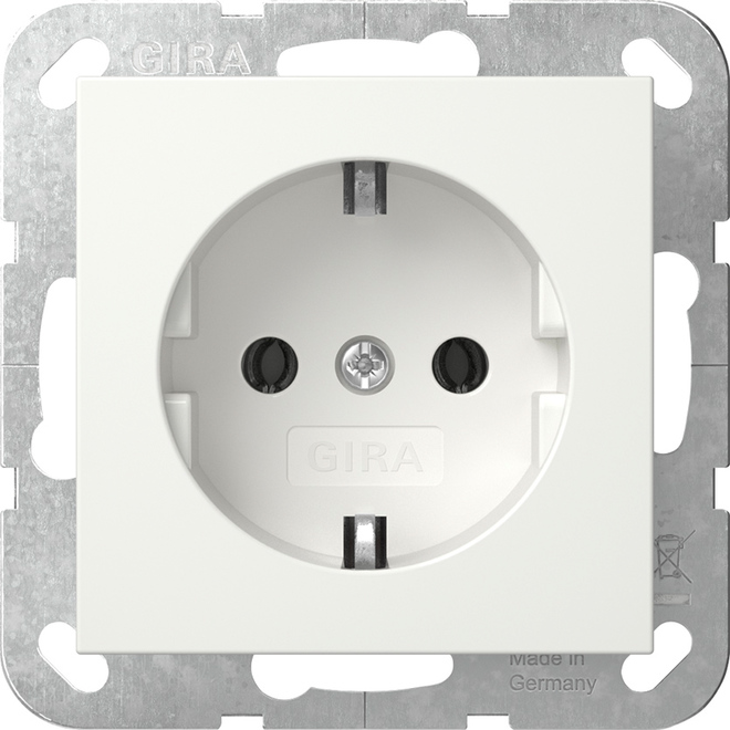 1St. Gira 446627 Steckdose 16A 250V ohne Befestigungskrallen, Reinweiß seidenmatt