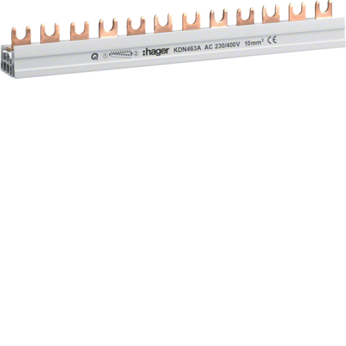1St. Hager KDN463A Phasenschiene 4 polig mit Gabelanschluss 10mm² 63A 12 Module...