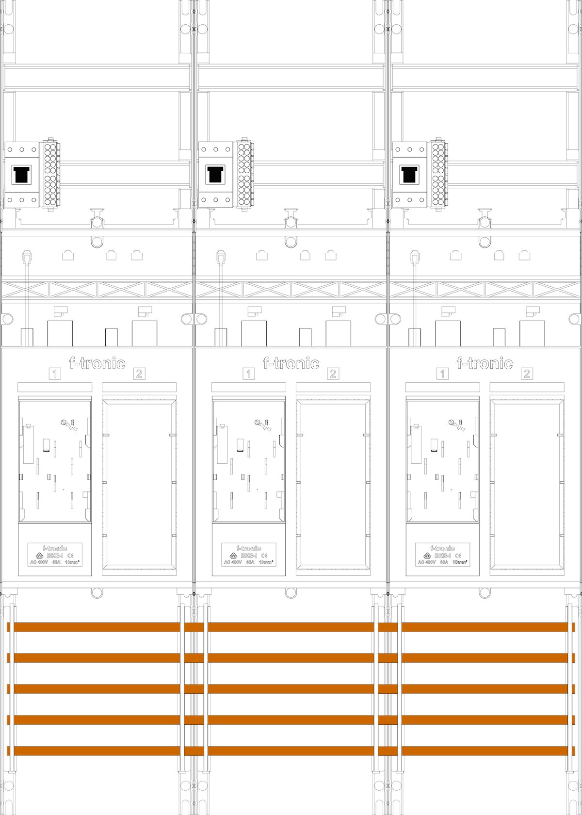 1St. F-Tronic ER36DS-HSP Zählerfeld ER36DS-HSP,H=1050mm, 3-feldrig, 3-eHZ mit DS, 3 HSP, 3 Res 7141203