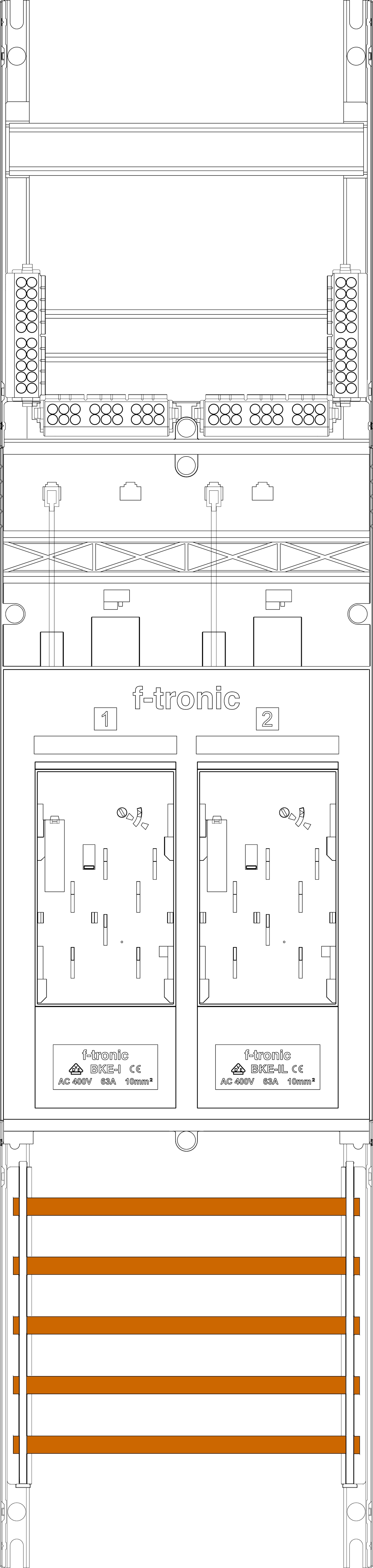 1St. F-Tronic E16DS-10-10L Zählerfeld E16DS-10-10L, 1-feldrig, H=1050mm, 2-eHZ mit, DS, kurze und lange Kabel 7141160