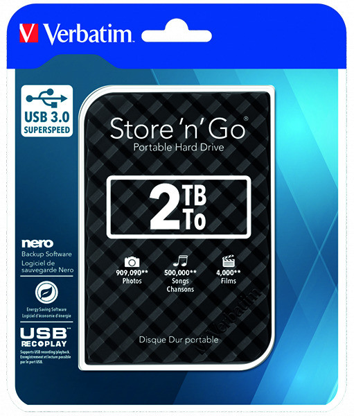 1St. VERBATIM FESTPLATTE 2TB USB 3 Festplatte 2TB USB 3.0 6.35cm 2.5 sw