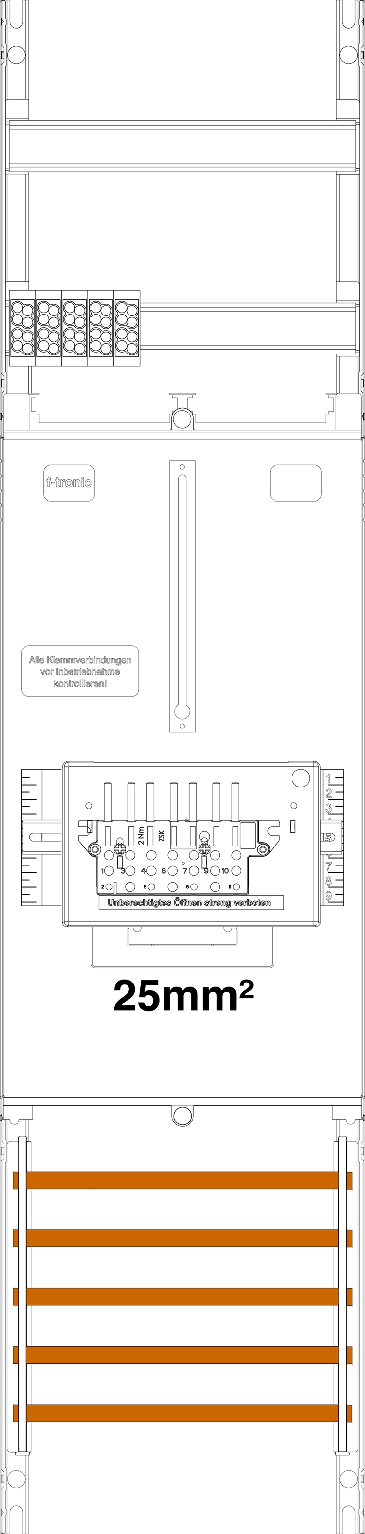 1St. F-Tronic Z1B-25-ZSK100A Zählerfeld Z1B-25-ZSK100A, H=1050mm, 1-feldrig, 1-3.HZ, 25mm², 1 ZSK-Set 100A 7141461