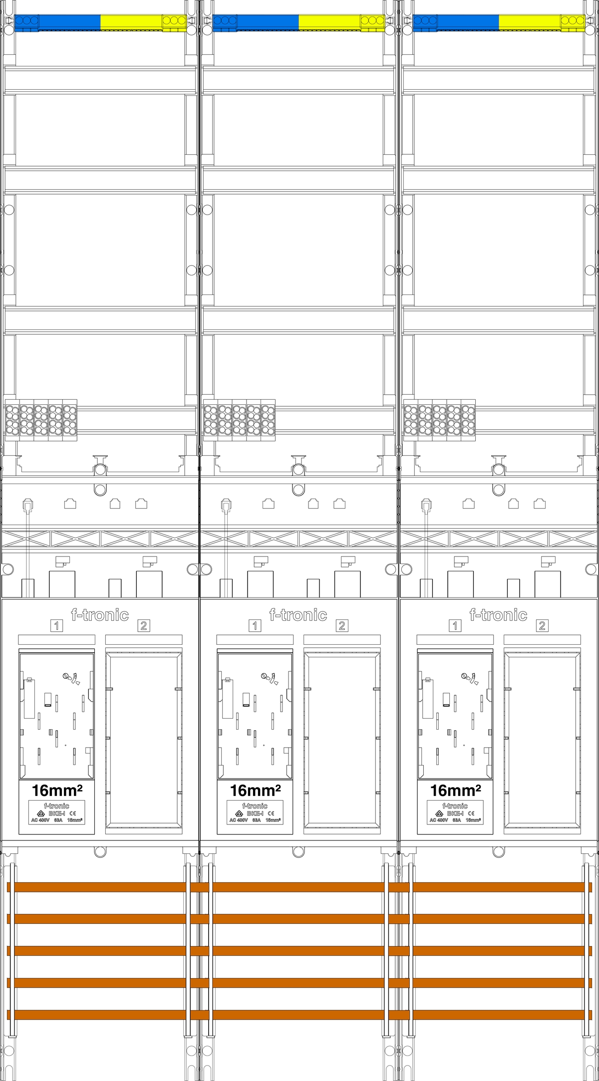 1St. F-Tronic ER39DS-16 Zählerfeld ER39DS-16,3-feldrig, H=1350mm, 3-eHZ 16mm² mit DS, 3 Res. 7143157