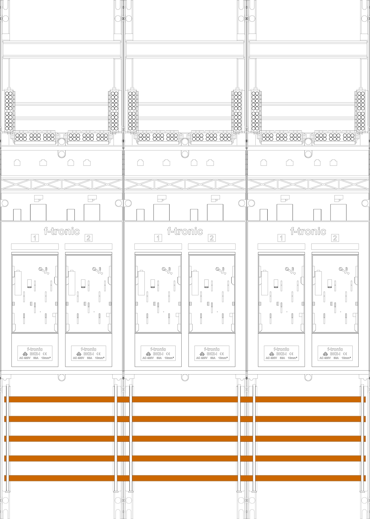 1St. F-Tronic E316 Zählerfeld E316, 3-feldrig, H=1050mm, 6-eHZ 7141022
