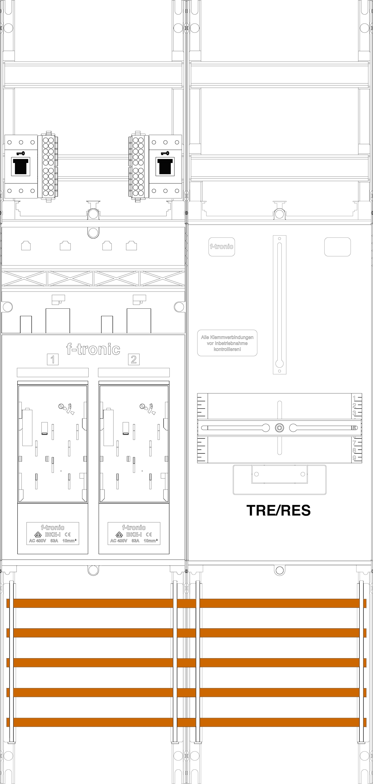 1St. F-Tronic E16R1B-HSS Zählerfeld E16R1B-HSS, 2-feldrig, H=1050mm, 2-eHZ, 2 HSS, 1 TRE 7141124