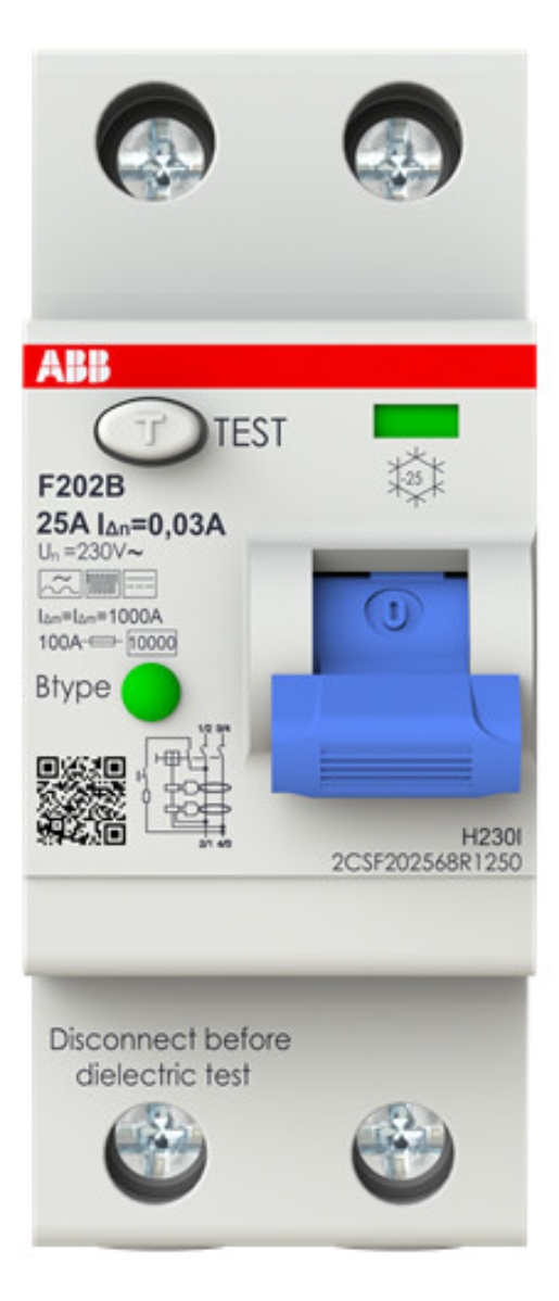 1St. ABB F202B-25/0,03 FI-Schutzschalter Typ B 2P 25A 30mA 3kA 2TE