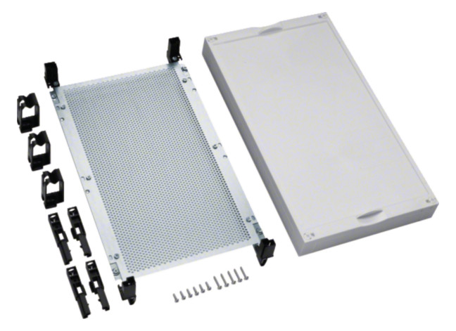 1St. Hager UD31M1 Baustein, univers N, 450x250 mm, für Telekommunika., mit gelochter Montageplatte
