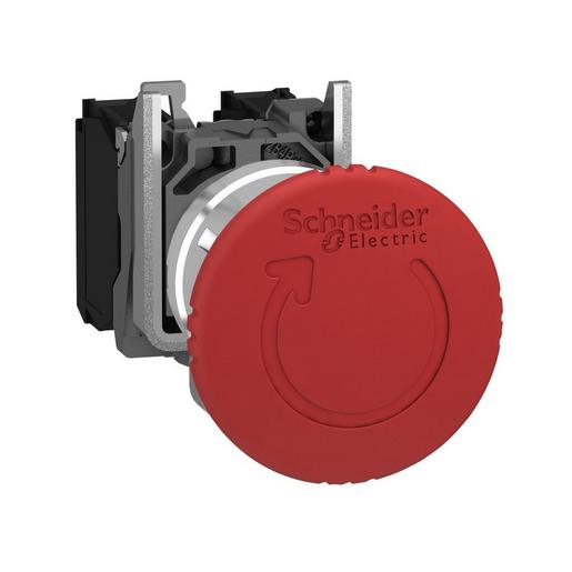 1St. Schneider Electric XB4BS84441 Pilzdrucktaster NOT-AUS, rastend, Drehentriegelung, 1S+2Ö