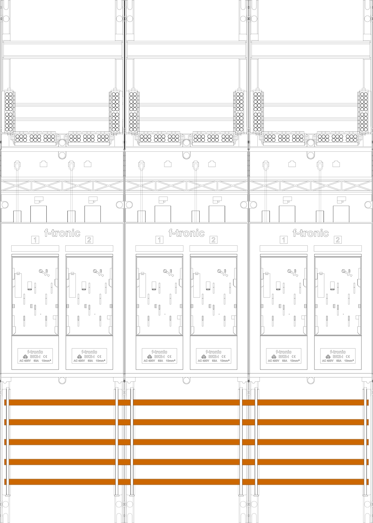 1St. F-Tronic E316DS Zählerfeld E316DS, 3-feldrig, H=1050mm, 6-eHZ mit DS 7141172