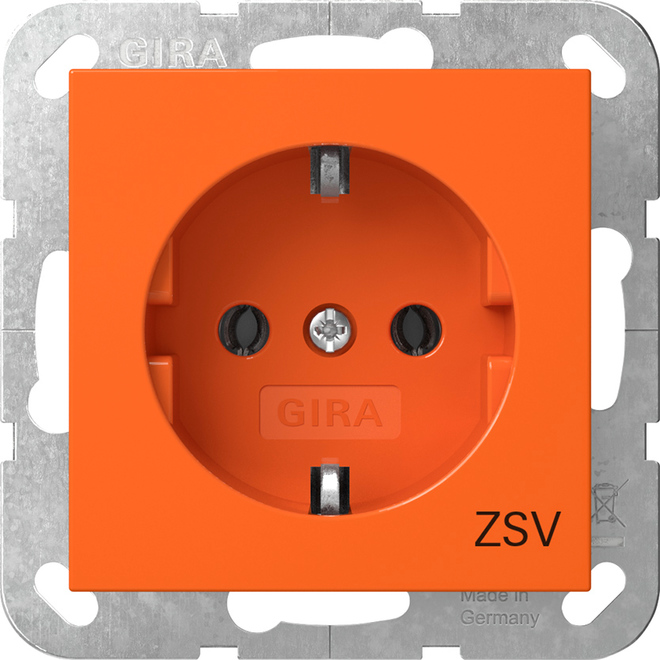 1St. SCHUKO-Steckdose 16A 250V mit Aufdruck ZSV, Orange glänzend