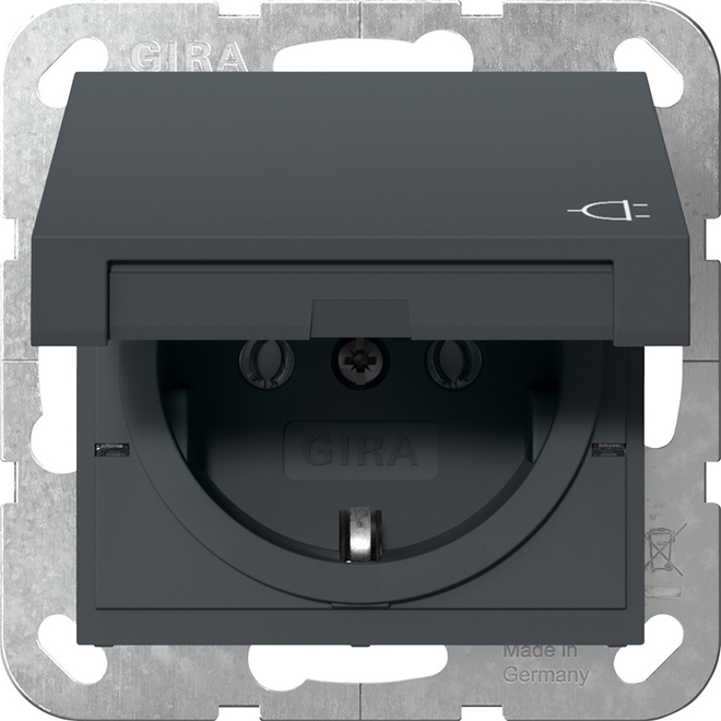 1St. Gira 445428 Steckdose 16A 250V mit Klappdecke, Anthrazit