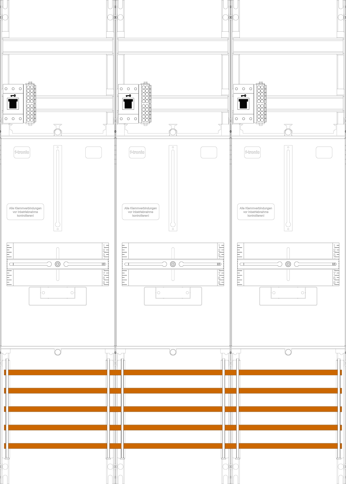 1St. F-Tronic Z31B-HSS Zählerfeld Z31B-HSS, 3-feldrig, H=1050mm, 3-3.HZ, 3 HSS 7141405