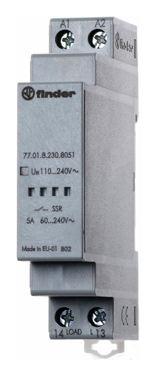 1St. Finder 770182308050 Relais mit 1 SSR-Kontakt 5 A/60 bis 240 V AC, Einschaltstrom bis 300 A für 10 ms, Eingang 230 V