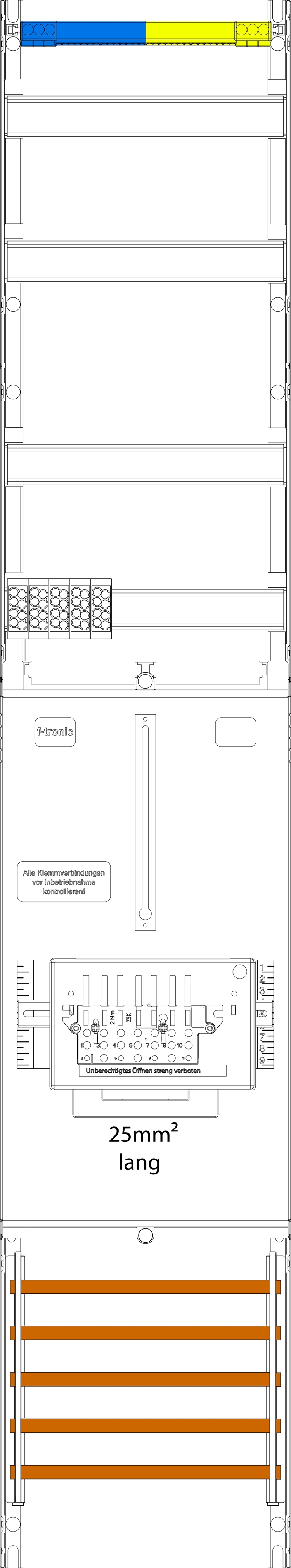 1St. F-Tronic VZ6-25L-ZSK100A Zählerfeld VZ6-25L-ZSK100A, 1-feldrig, H=1350mm, 1-3.HZ, 25mm² l.Kabel,1 ZSK100A,Vert2r 7143475