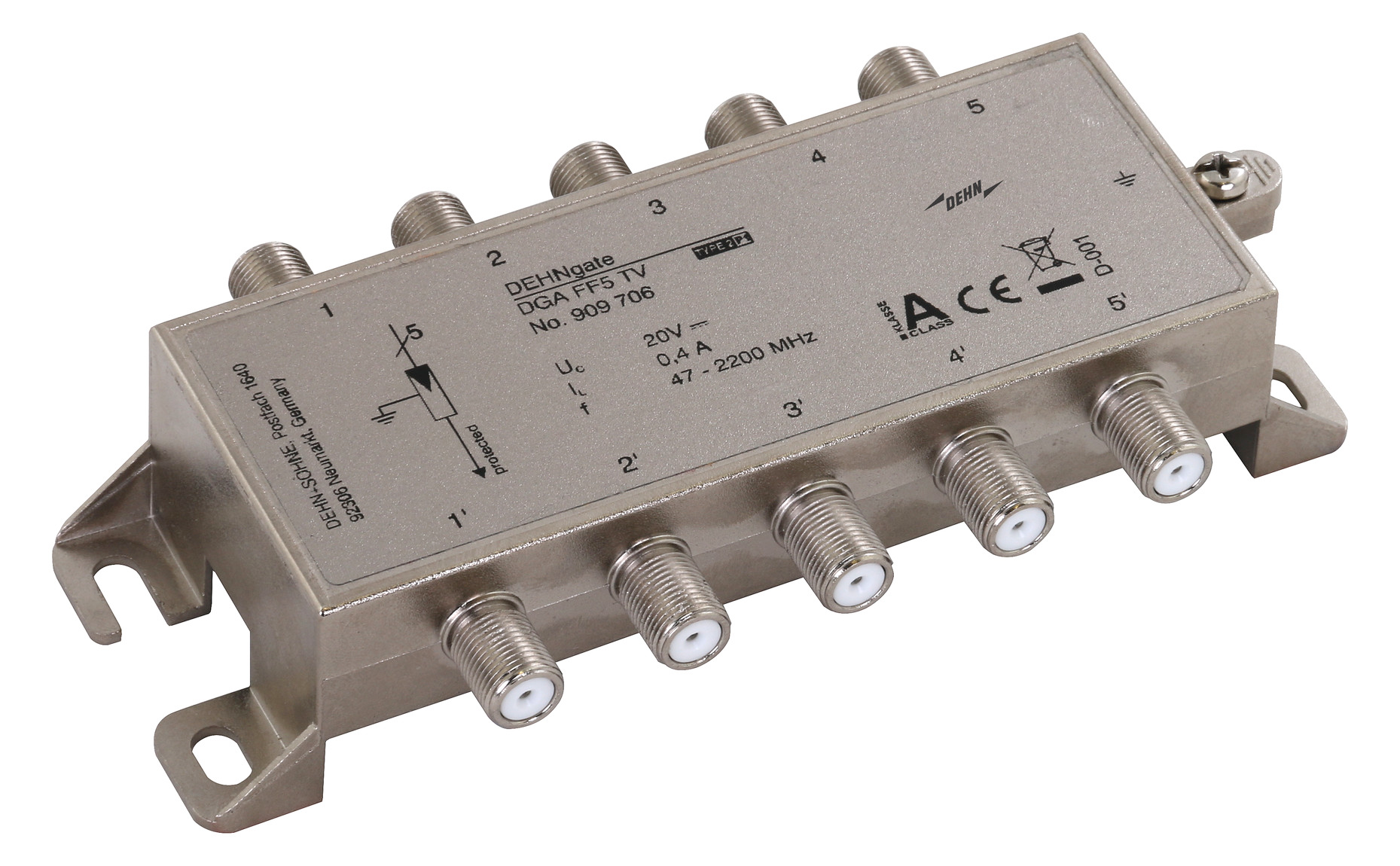 1St. Dehn 909706 DGA FF5 TV DGA FF5 TV Fünffach-Überspannungsableiter DEHNgate 5 Kanäle für 75 Ohm TV- und SAT-Systeme