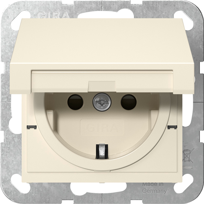 1St. Gira 475401 Steckdose 16A 250V mit Klappdeckel und Shutter, Schraubklemmen, Cremeweiß glänzend