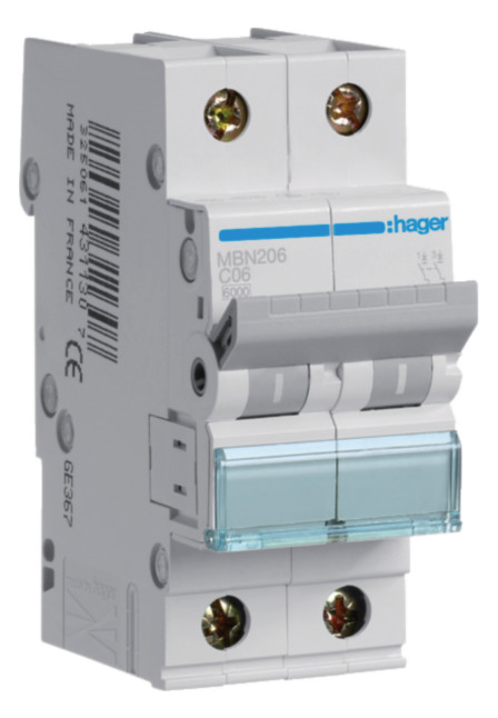 1St. Hager MBN206 LS-Schalter 2 polig 6kA B-6A 2M