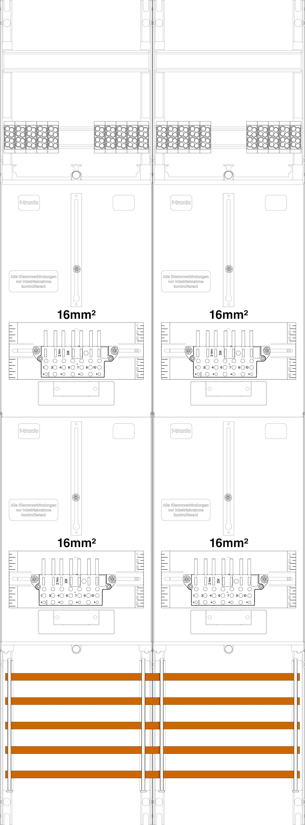 1St. F-Tronic Z216LUX-16-SLS Zählerfeld Z216LUX-16-SLS, 2-feldrig, H=1350mm, 4-3.HZ, 16mm², 4 ZSK-ST 7145115