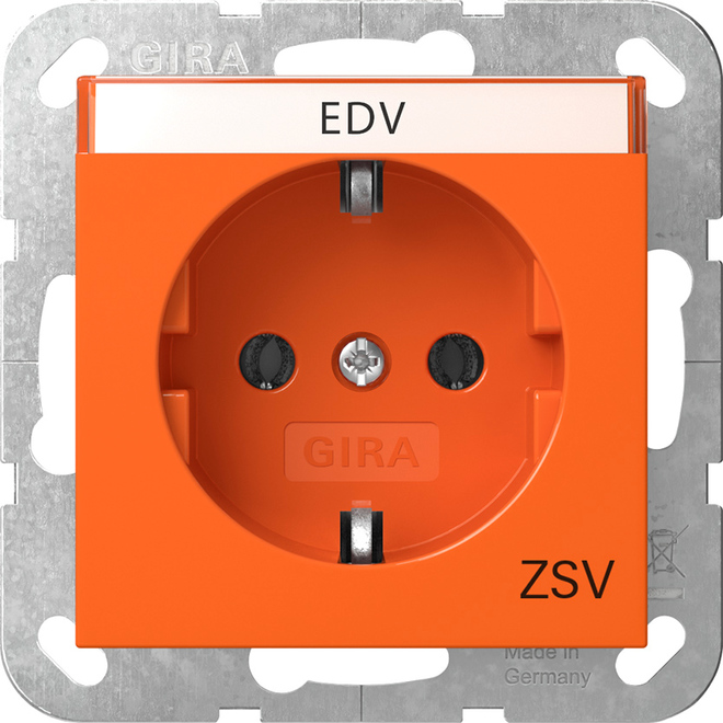 1St. Gira 4457109 Steckdose 16A 250V mit Beschriftungsfeld mit oranger Abdeckung und Aufdruck ZSV, Orange glänzen