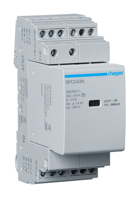 1St. Hager SPC403N Überspannungsableiter T3 3P+N Uc 264V In 3kA Up 1.4kV Kontakt