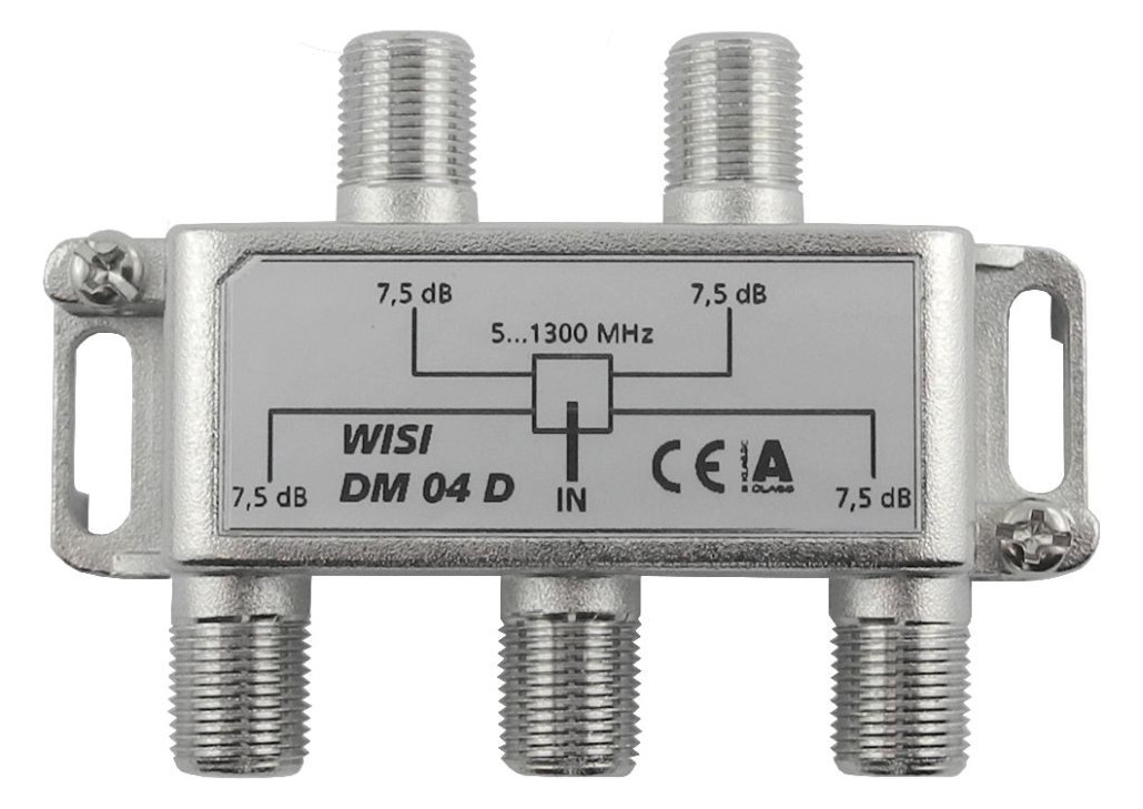 1St. Wisi Verteiler 4-fach DM04D 5-1300MHz 7,5dB Klasse A (+10dB)