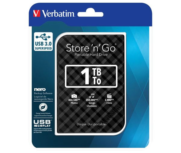 1St. VERBATIM FESTPLATTE 1TB USB 3 Festplatte 1TB USB 3.0 6.35cm (2.5) sw
