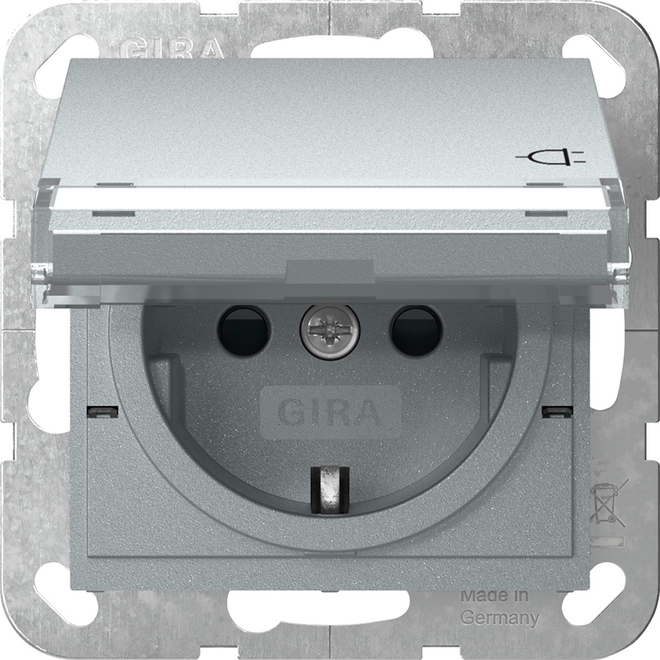 1St. Gira 455726 SCHUKO-Steckdose 16A 250V mit Klappdeckel, Beschriftungsfeld und Shutter, Aluminium