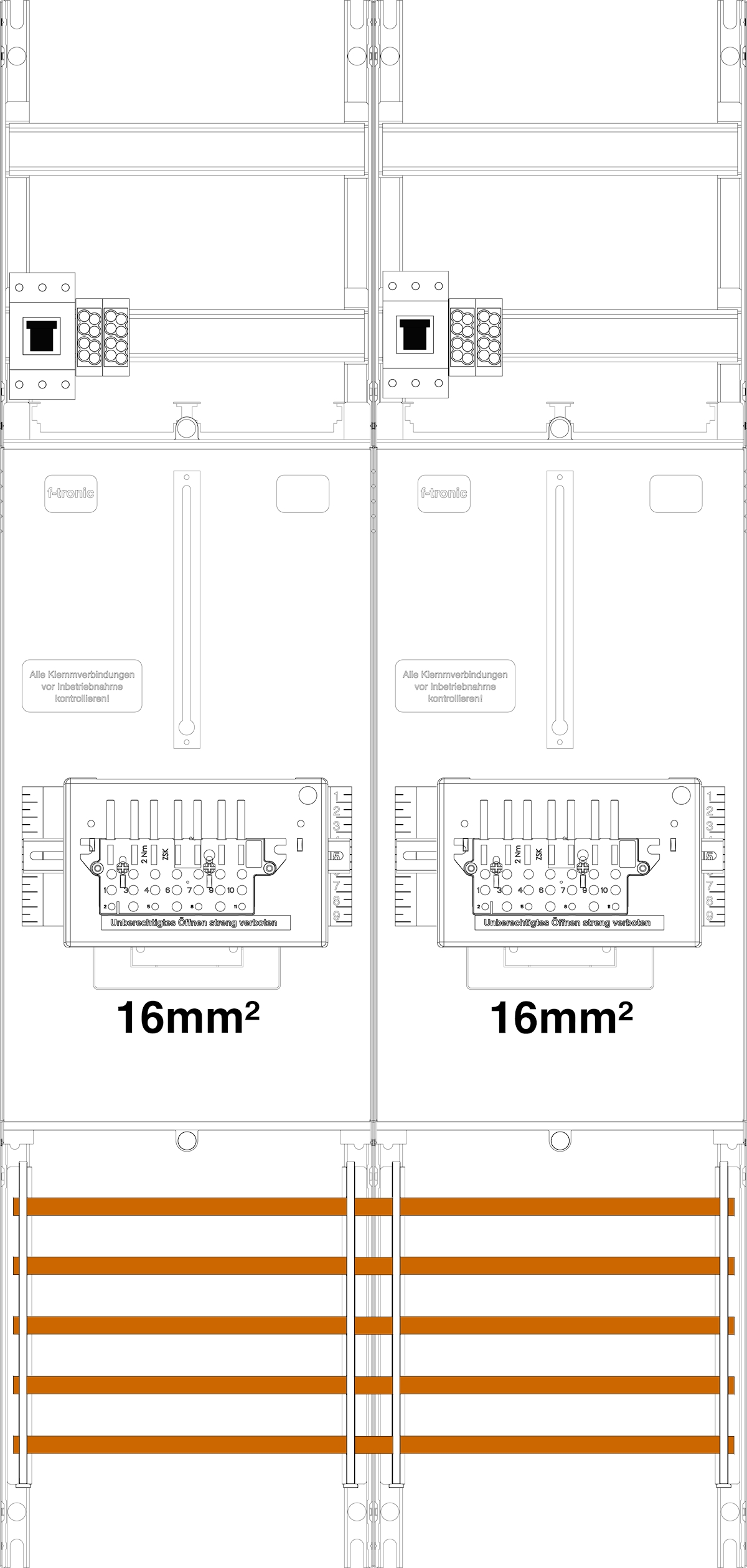 1St. F-Tronic Z21B-16-ZSK-HSP Zählerfeld Z21B-16-ZSK-HSP, 2-feldrig, H=1050mm, 2-3.HZ, 16mm², 2 ZSK-Set, 2 HSP 7141509