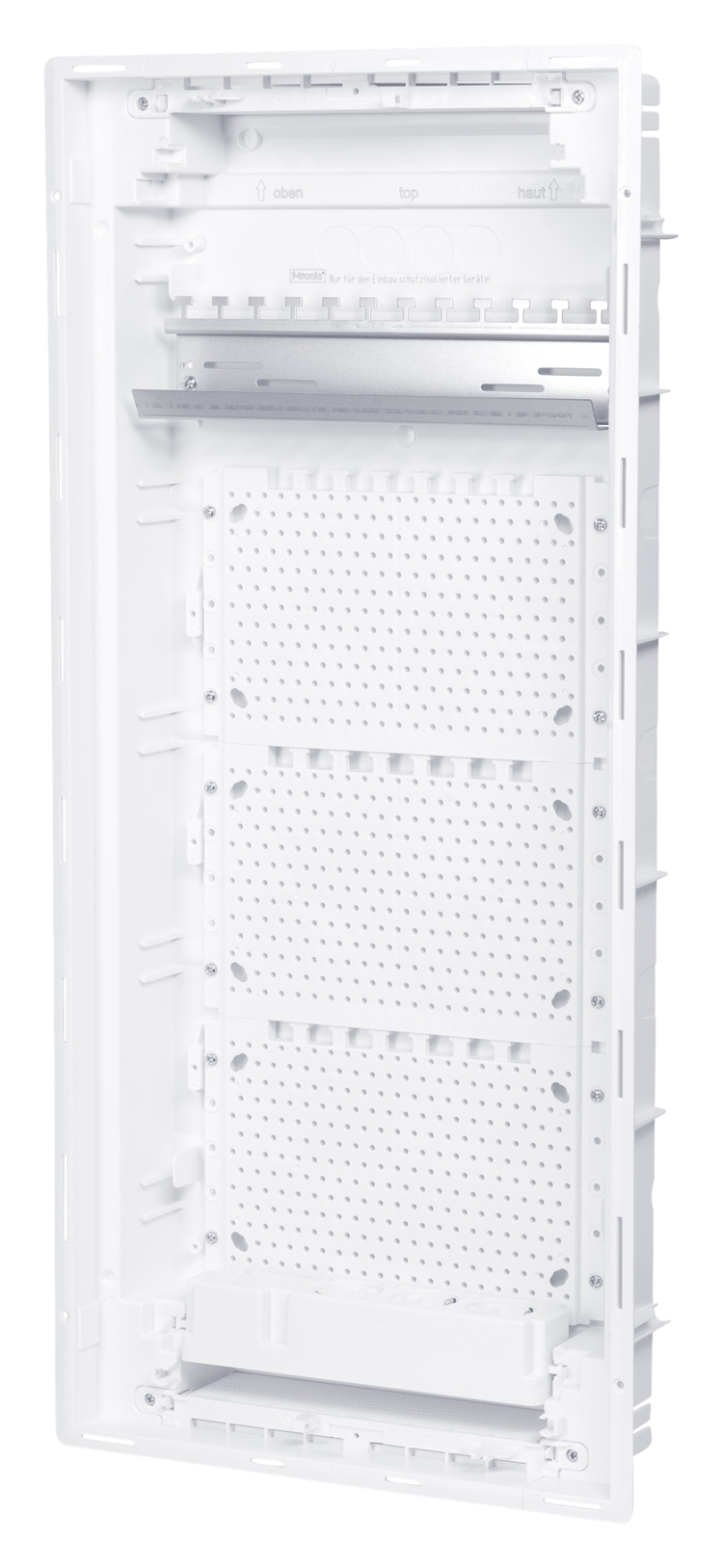 1St. F-Tronic JUMBO48KW HW/UP Kommunikationsvert. 4r., Jumbo48KW, mit W-LAN Tür, Patchfeld, Steckdose 3-fach 7250065