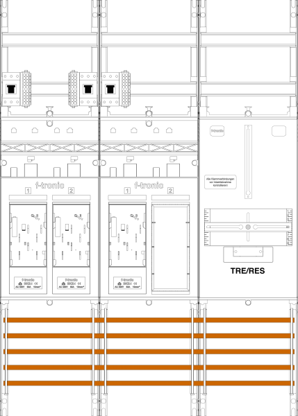 1St. F-Tronic E16ER6R1B-HSP Zählerfeld E16ER6R1B-HSP, 3-feldrig, H=1050mm, 3-eHZ, 3 HSP, 1 Res., 1 TRE 7141075