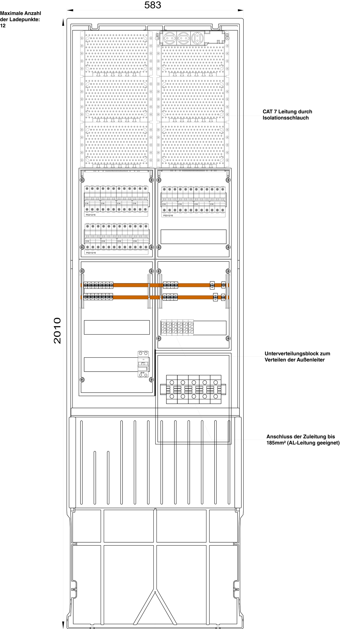 1St. F-Tronic ZSA202DRH-EMOB1211kW E-MOB Säule 12 Ladepunkte 11kW, mit LS-Schalter C16 3polig 6kA, ZSA202DRH-EMOB12-11kW 7160186