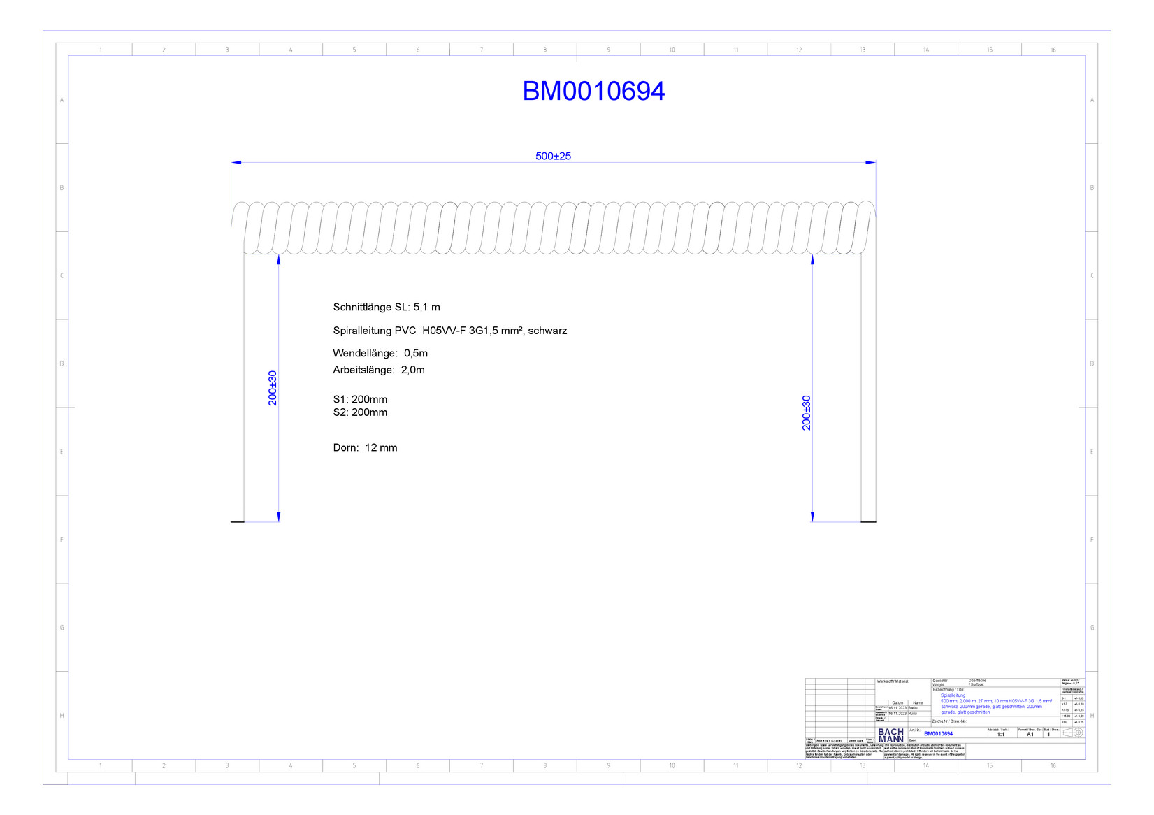 1St. Bachmann 654.180 Wendelltg CS-HO5VV-F 3G15 sw