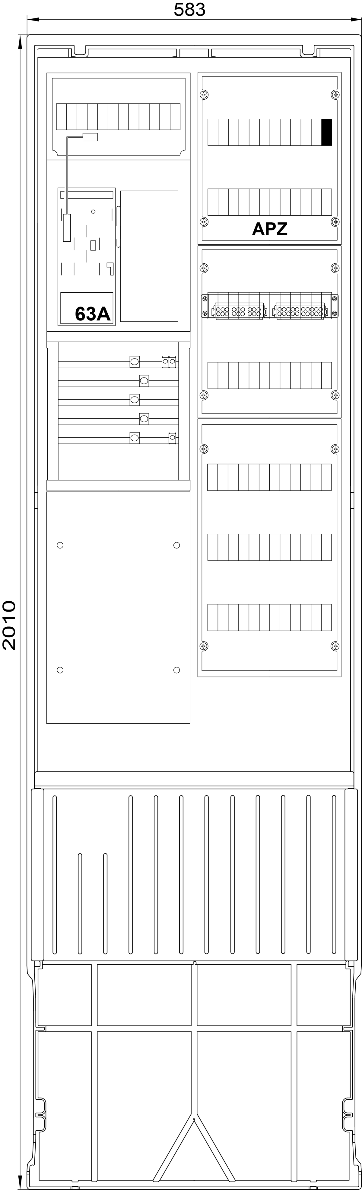 1St. F-Tronic ZSA202-2-eHZ-VAPZ-HO Zähleranschlusssäule 2-feldrig, H=2010mm, eHZ, ohne Haube, ZSA202-2-eHZ-VAPZ-HO 7160178