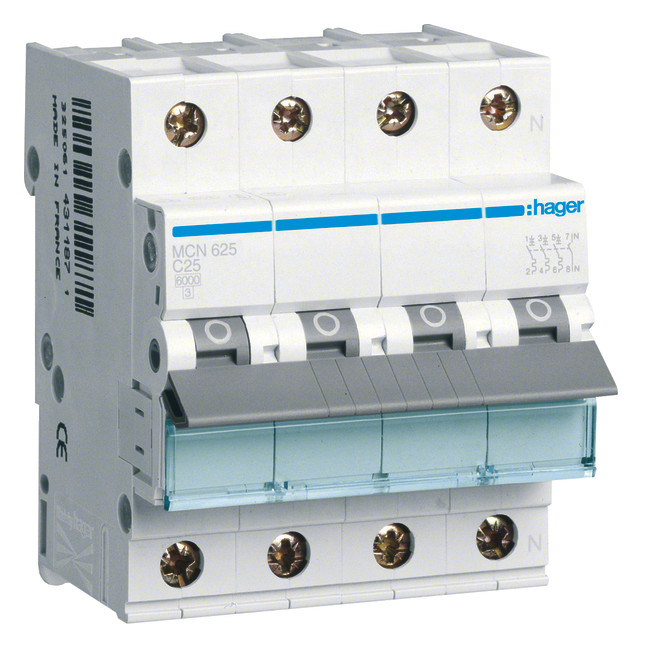 1St. Hager MCN625 LS-Schalter 3P+N 6kA C-25A 4M 1St. Hager MCN625 LS-Schalter 3P+N 6kA C-25A 4M