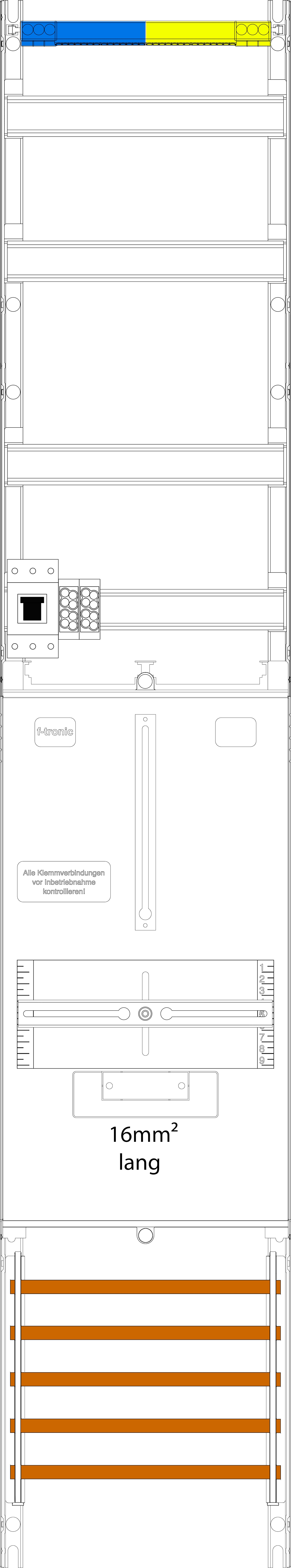 1St. F-Tronic VZ6-16L-HSP Zählerfeld VZ6-16L-HSP, 1-feldrig, H=1350mm, 1-3.HZ, 16mm² l. Kabel, 1 HSP,Vert. 2r 7143364