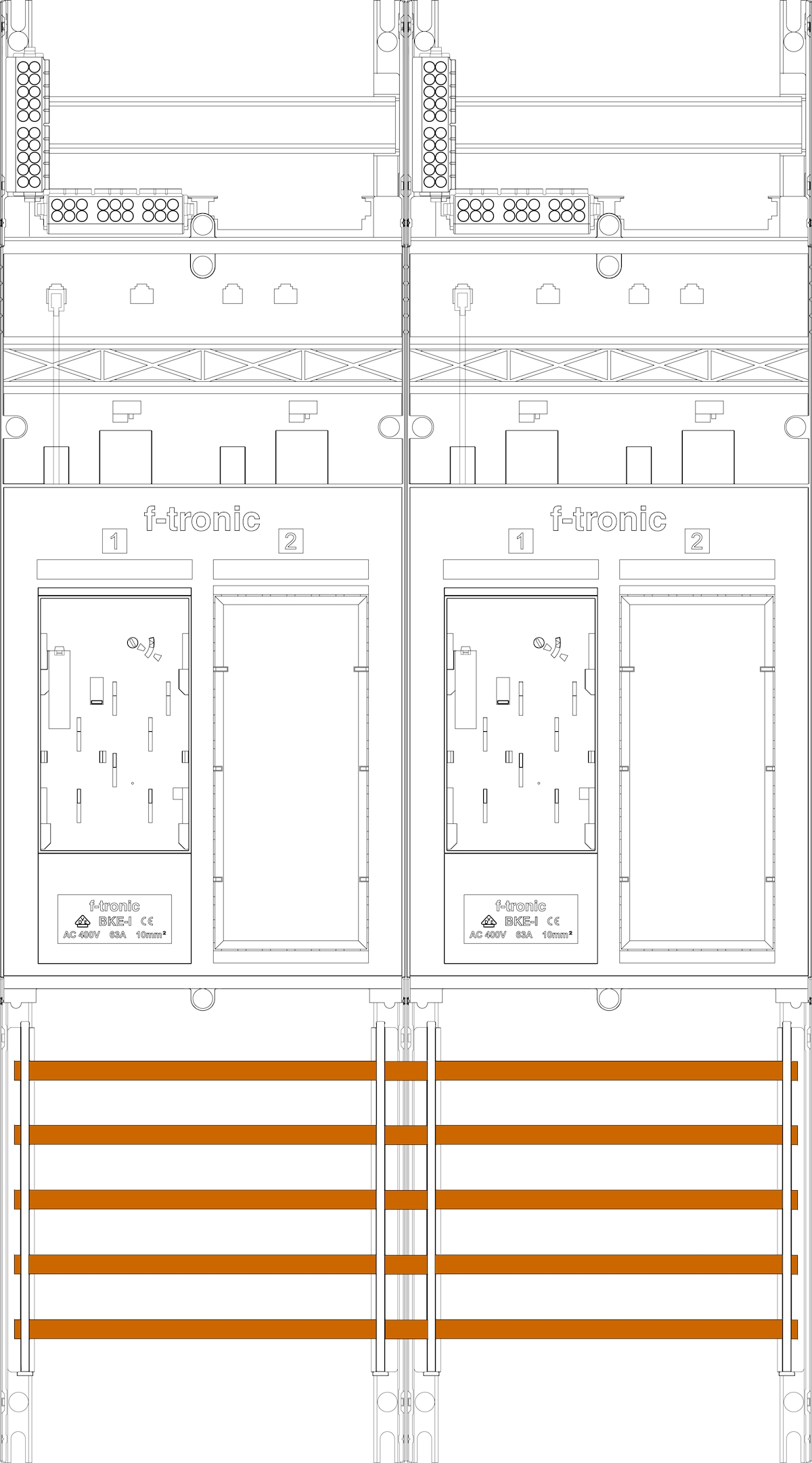 1St. F-Tronic ER25DS Zählerfeld ER25DS, 2-feldrig, H=900mm, 2-eHZ mit DS, 2 Res. 7140155